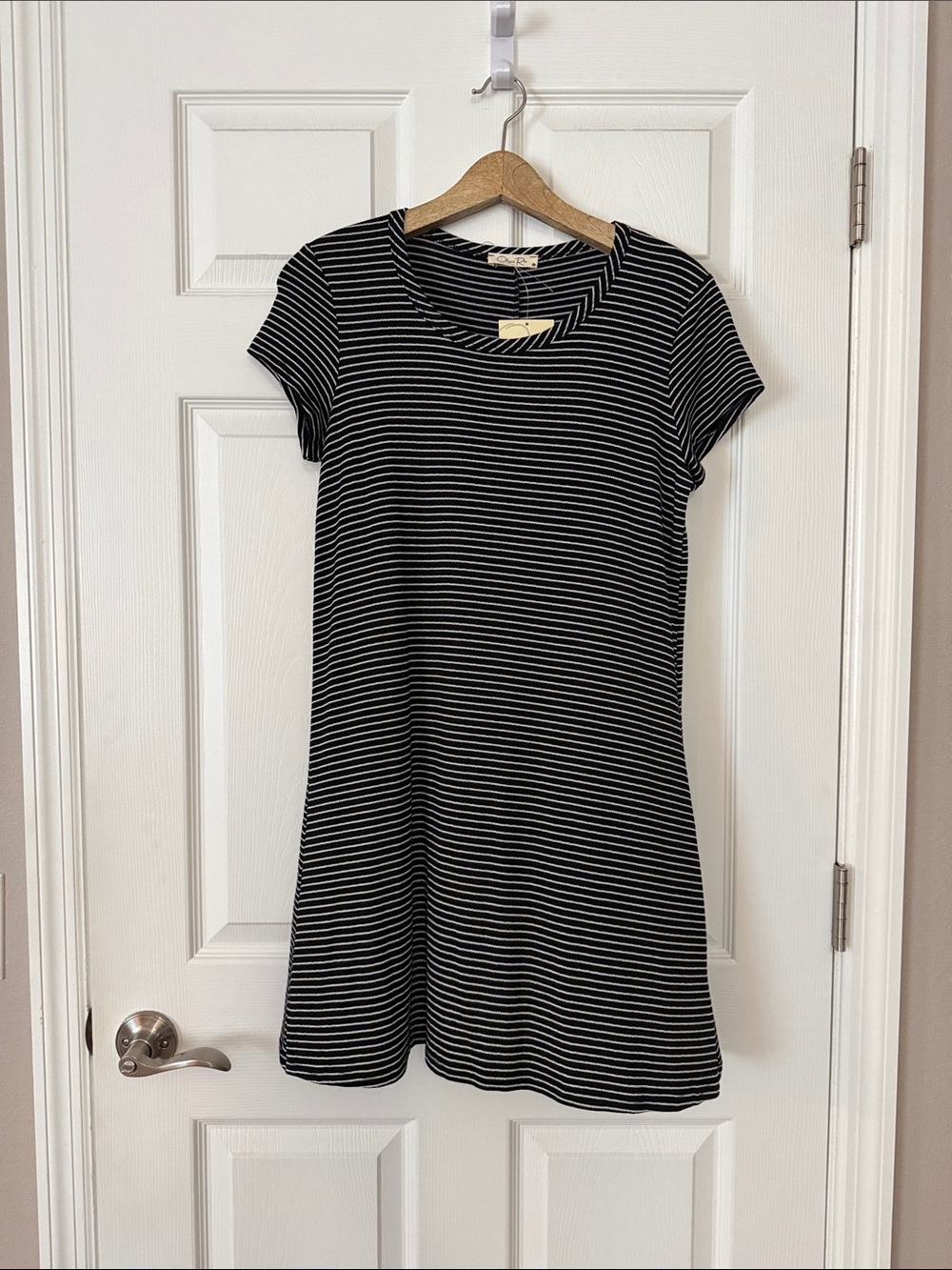 Olivia Rae Black and White Striped Short Sleeve Mini Dress